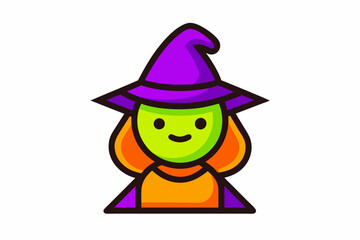 Charming Vector Line Art: Cute Witch Cartoon Icon Illustration