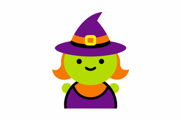 Charming Vector Line Art: Cute Witch Cartoon Icon Illustration