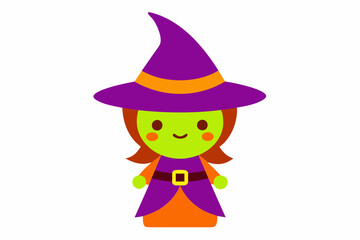 Charming Vector Line Art: Cute Witch Cartoon Icon Illustration