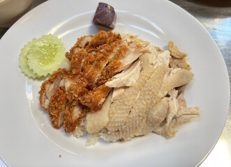 Steamed and fried chicken with rice 