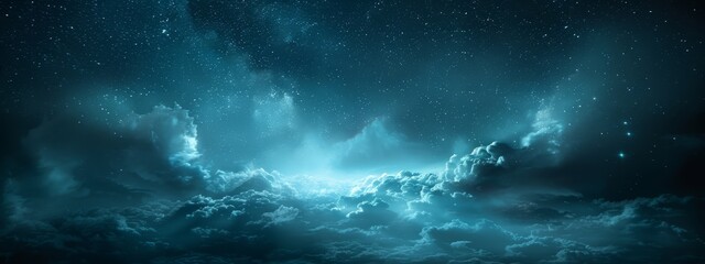 Fototapeta premium A night scene featuring stars and clouds in the foreground, with a full moon centrally located in the mid-sky