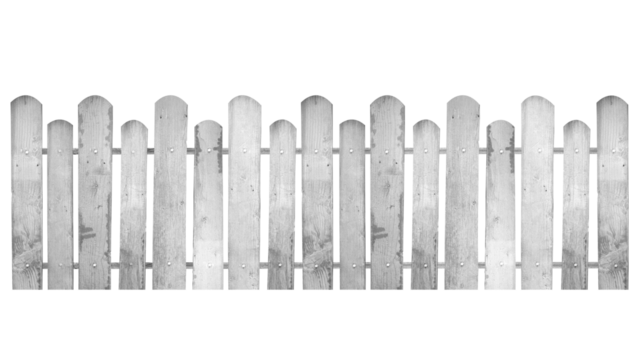 Grey old wooden fence isolated on transparent background