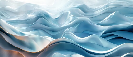 Fototapeta premium A digital rendering of a wave made from blue, white, and light blue fabric, overlaid on a sunlit backdrop