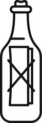 Simple line drawing of a message in a bottle, isolated on a white background