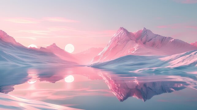 Smooth 3D landscape with pastel hues and a simple, pure design, ideal for a serene setting