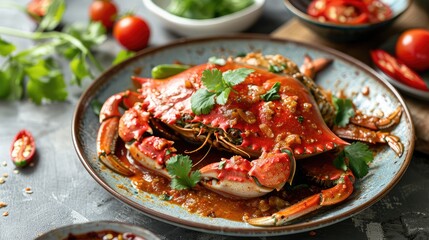 Large crab on a plate. Selective focus.