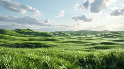 Obraz premium Realistic 3D plain with soft, rolling hills and pastel tones, creating a calm and comfortable environment
