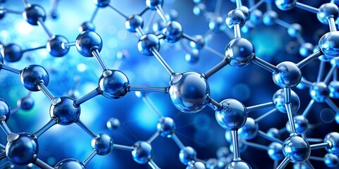 Abstract blue molecular structure background with chemical bonds illustrating scientific and biomedical themes in a high tech st