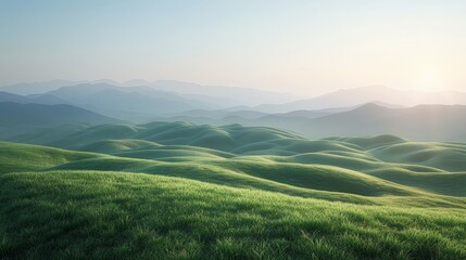 Fototapeta premium Realistic 3D plain with gentle, rolling hills and pastel colors, creating a calm and comfortable environment