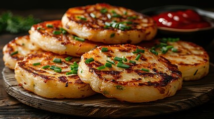 Fototapeta premium Delicious Grilled Potato Cakes with Chives