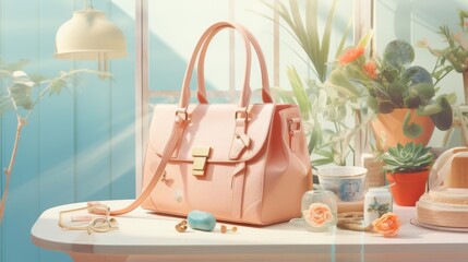 A refined pastel-colored handbag with stylish gold hardware