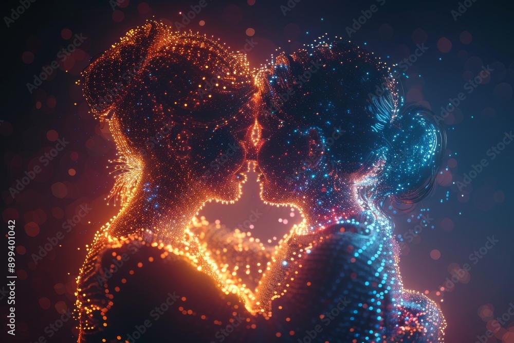 Aufkleber artistic digital interaction between human figures symbolizing connection technology and modern rela