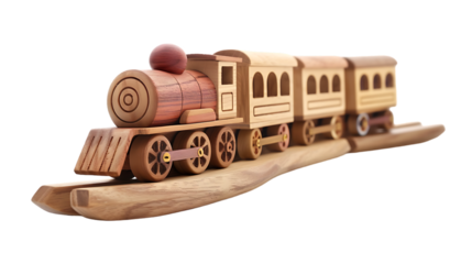wooden railway for the train wooden toys isolated on transparent background 