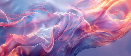 Obraz premium A digital rendering of a wave-like formation of pink and blue fabric against a solid blue backdrop, accompanied by a pink and orange spiral swirl .