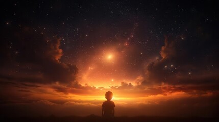 Fototapeta premium Child Gazing at the Stars.