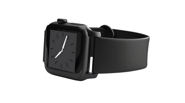 wrist smart watch mockup with black strap isolated on transparent background  - Powered by Adobe
