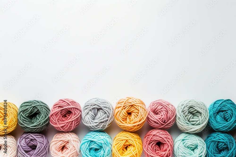 Aufkleber a vibrant grid of colorful yarn rolls on a white background provides ample negative space ideal for 