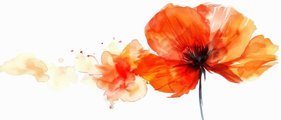 Orange flower on white background Black center, red center