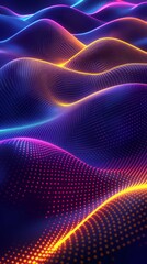 Obraz premium A computed image of waves, composed of lines and dots in shades of blue, pink, yellow, and purple