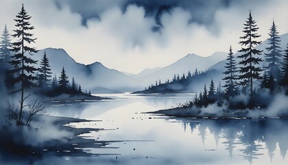 A monochrome watercolour wash with varying shades of blue, creating a calming and serene atmosphere with smooth transitions. Multiple variations available 