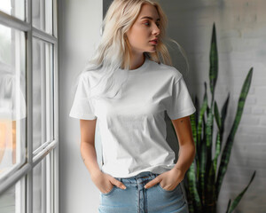 MOCKUP female wearing a white tee
