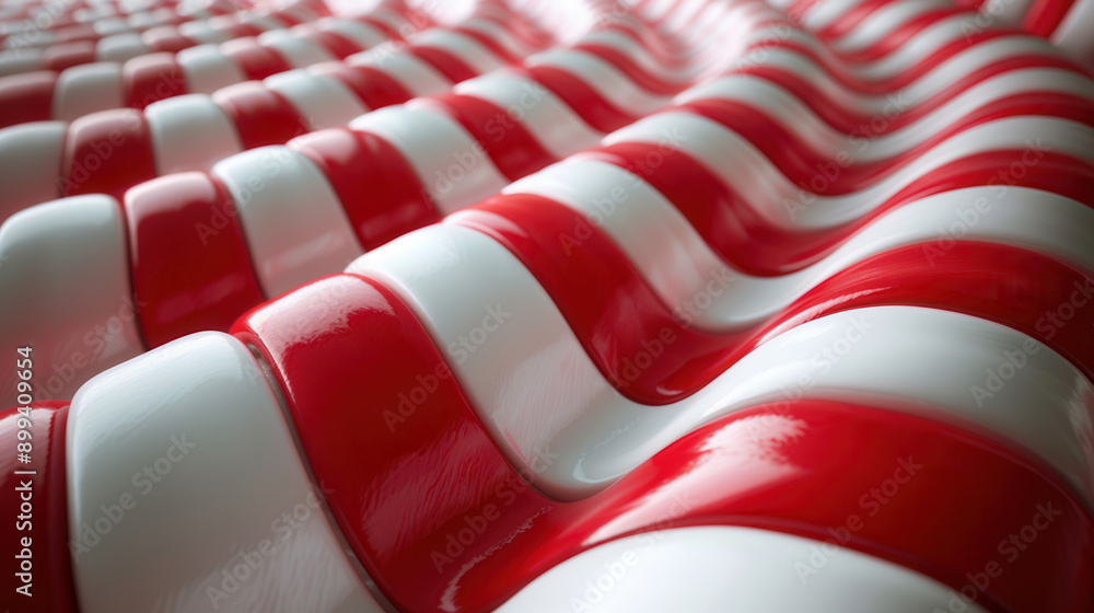 Poster abstract red and white striped surface with wavy patterns creating a dynamic and eye-catching visual
