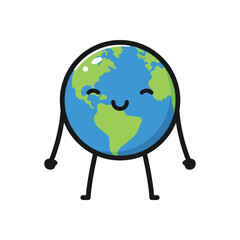 cute earth cartoon character, flat design, isolated on white. Vector illustration.