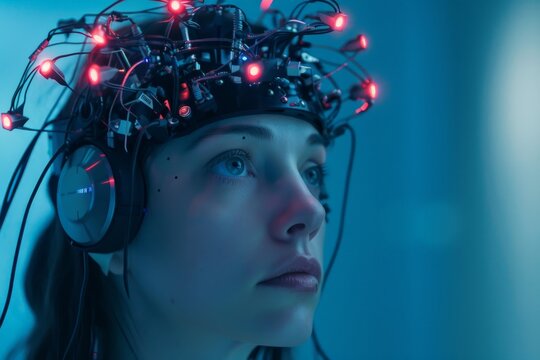 Woman with Headband of Sensors and Lights