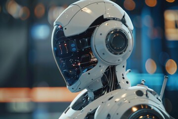 Fototapeta premium Futuristic Robot Head with Glowing Lights.