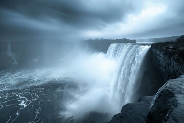 Fototapeta premium Majestic Waterfall Under a Dramatic Sky.