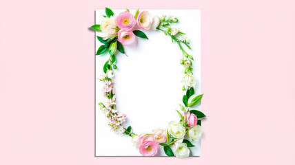 Beautiful Floral Frame with Pink and White Flowers on Light Pink Background - Ideal for Greeting Cards and Invitations