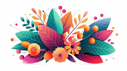 Fototapeta premium Brightly colored clipart of whimsical plants brings magic to life, perfect for childrens fairy tales and creative illustrations.