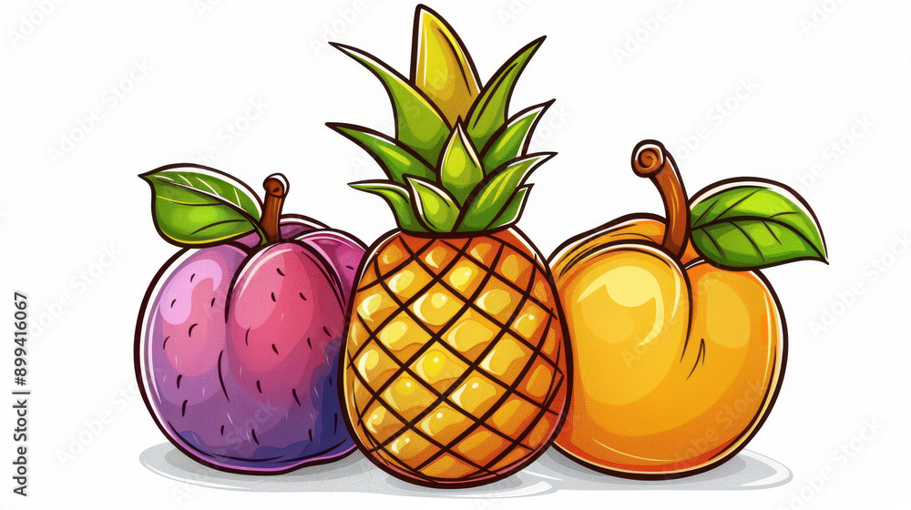 Poster bright, fun fruit icons illustrated with a modern touch, perfect for adding a burst of color to any 