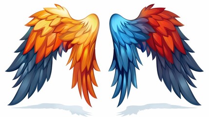 Fototapeta premium Vibrant imagery of a colorful bird wing set on a clean background, perfect for enhancing any design project with natural elegance.
