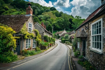 Obraz premium Winding Road Through a Picturesque Village.
