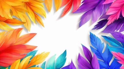 Vibrant watercolor frame featuring tropical leaves, perfect for adding text within the central white space.