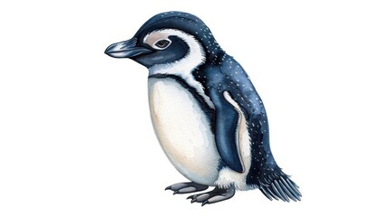 Obraz premium Delight in the charm of a handdrawn watercolor blue penguin, perfect for art lovers and wildlife enthusiasts alike.