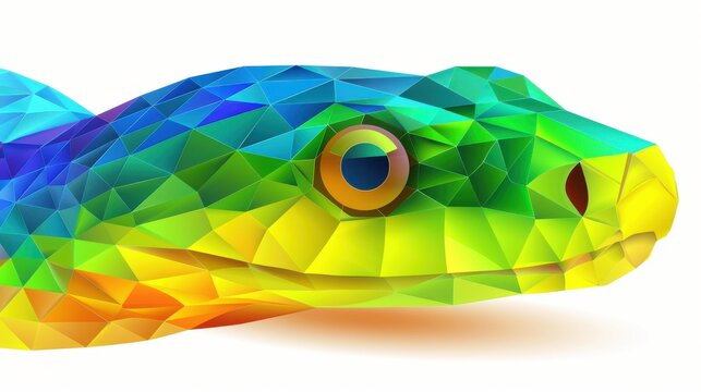 A striking low poly snake design that pops against a clean white background, perfect for modern aesthetics and vibrant decor.