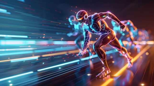 Futuristic Athletic Coaching with AI Technology in Colored Pastel Tones