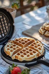 delicious beautiful Belgian waffles. Selective focus.
