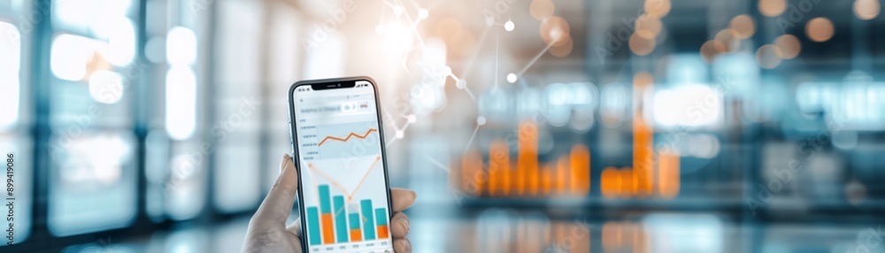 Poster a professional setup with a smartphone displaying social media analytics against a soft background