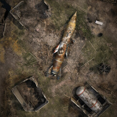 Post Apocalyptic  Battle Map  for RPG ,Map for Dungeons and Dragons,DnD map, Tabletop Role-Playing Games, Adventure Game Background, Top-Down View