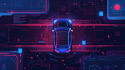 Obraz premium 完全自動車載センサーシステムとAIの未来型インフォグラフィック