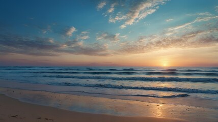 Fototapeta premium a sunset with a beach and waves in the background.