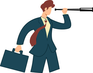 Businessman hold telescope for good vision business strategy or job search and leadership
