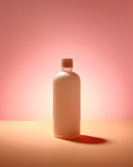 Minimalistic still life of tall bottle casting shadow