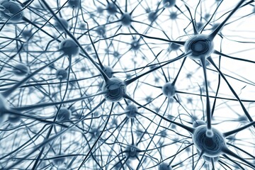 A detailed illustration showcases a dense web of interconnected neurons, emphasizing their complex structure and functionality in the neural network.