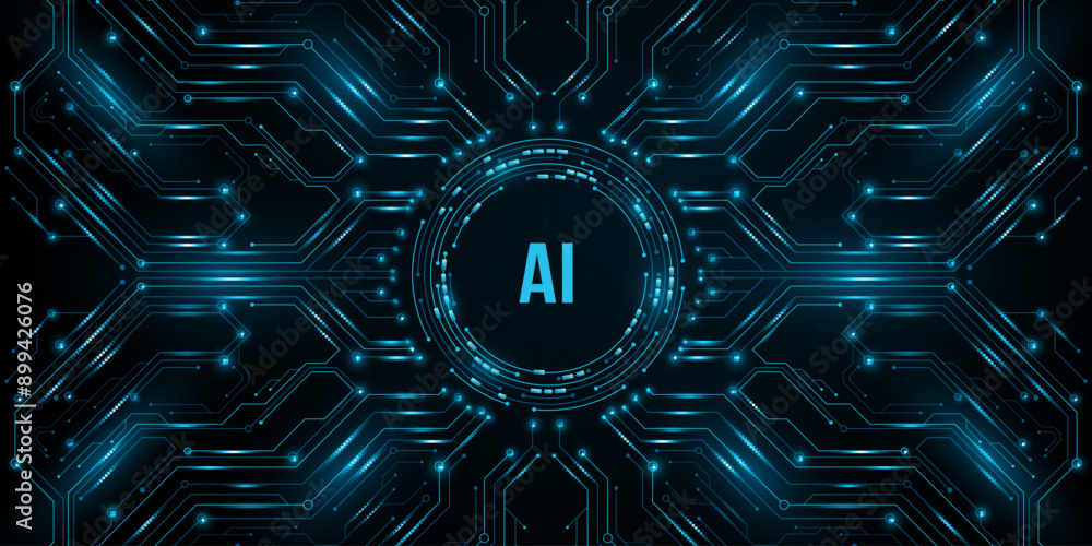 Aufkleber futuristic ai cover with glowing circuit board. hi-tech cpu panel with light effects. sci-fi technol