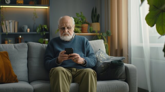 The elderly man with smartphone