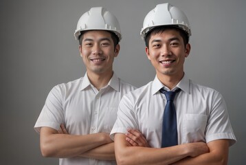 建設マネージャー、エンジニア、スタジオ撮影、グレーバック